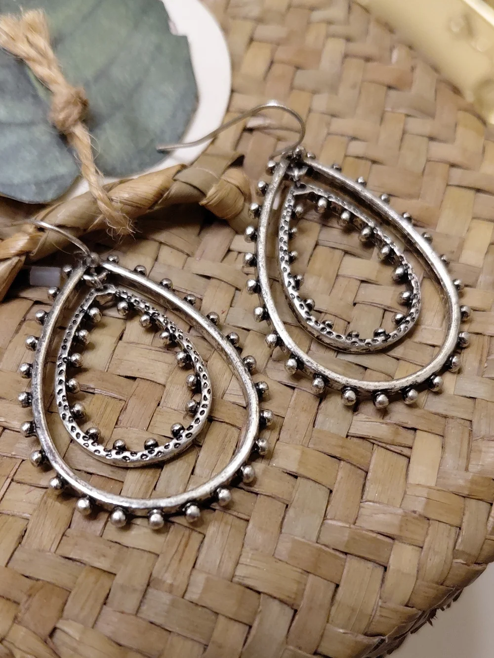 Free People Silver Tone Double Hoop Teardrop Earrings